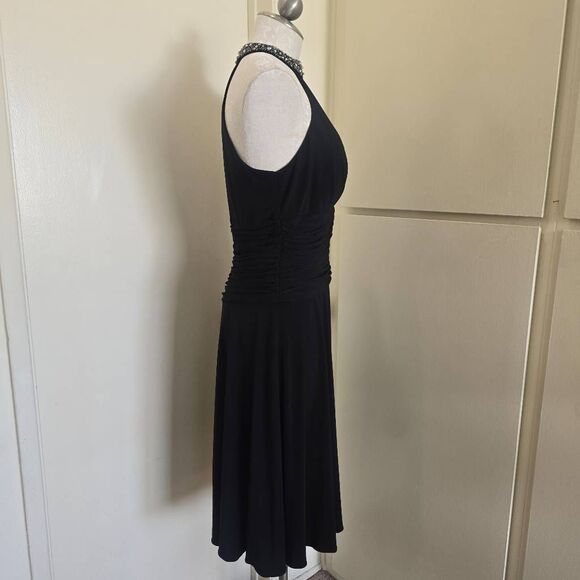 Cachet Vtg. Blk Ruched Waist, Sequin Neck Halter Dress, A Line Skirt, NWT, SZ.10 - Picture 5 of 9